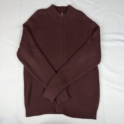 L.L.Bean Men's XL-Tall Full Zip Mock Neck Ribbed Cotton Sweater Burgundy