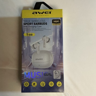 Awei T88 True Wireless Sport Earbuds Bluetooth IPX6 White w/ Charging Case