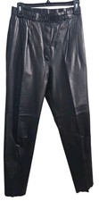 Vintage 80s PIA RUCCI Black 100 Leather Pants Size 10 High Waisted Straight Leg
