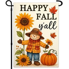 Happy Fall Y'all Garden Flag 12 x 18 Inch Scarecrow