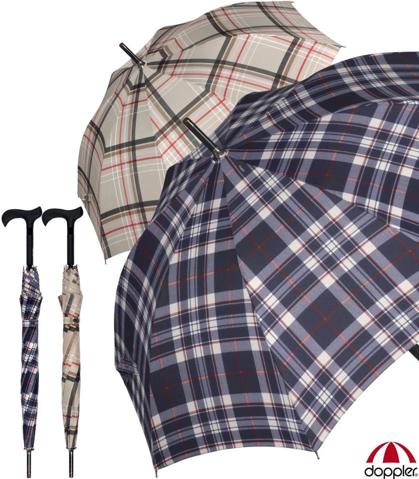 Doppler Stützschirm Damen Herren Regenschirm Fritzgriff Automatik stabil Karo