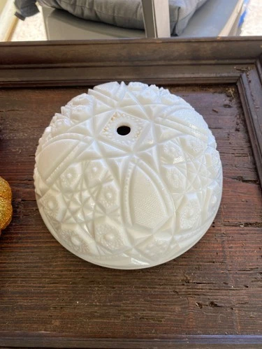 Vintage Milk Glass Lamp Shade Ceiling Fixture Cover Light Dome Daisy Button 8”