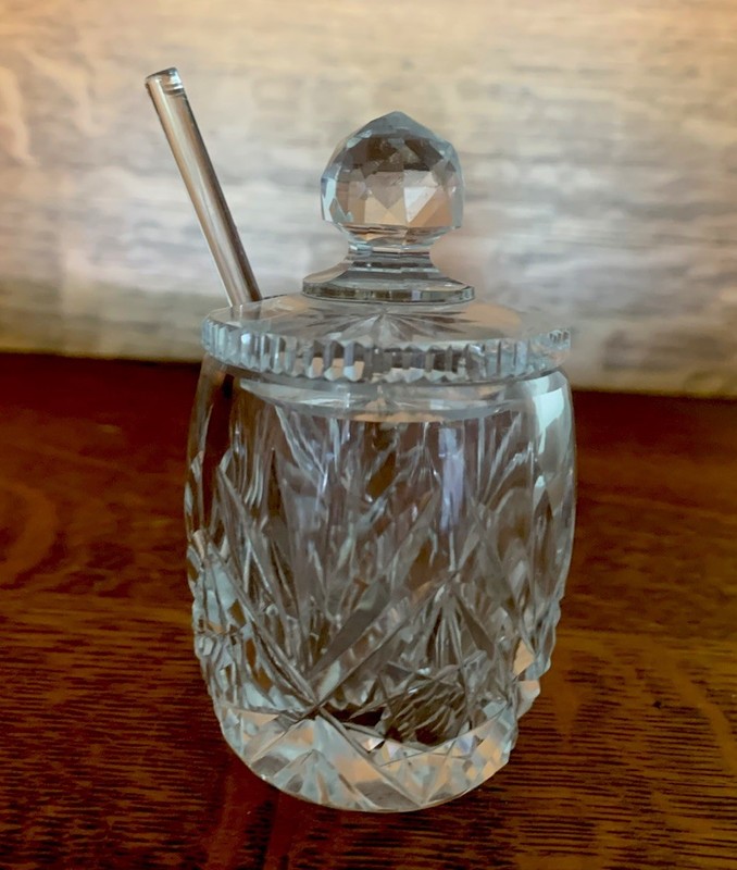 Beautiful Vintage Crystal Cut Jelly Jar With Lid And Spoon