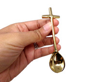 Polished Brass Communion Incense Charcoal Spoon with Cross Handle 3 3/4 Inches