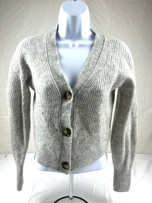 Quince Alpaca Wool Cropped Cardigan Sweater Womens Medium Heather Oatmeal Luxury