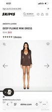 SKIMS Smooth Layers Deep Plunge Stretch Knit Mini Dress Brown Long Sleeve Size S