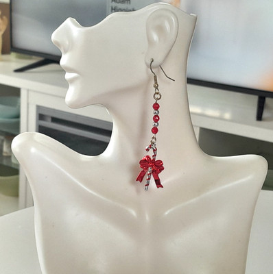 Sweet Long 3'' Christmas Candy Cane Acrylic Lightweight Drop/Dangle Earrings