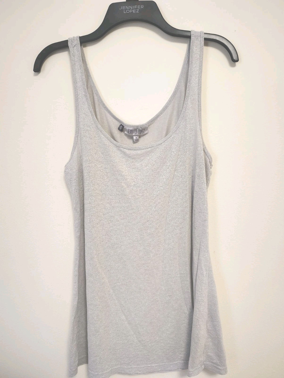 Jennifer Lopez Gray Glitter Knit Scoop Neck Wide Strap Tank Top Womens M