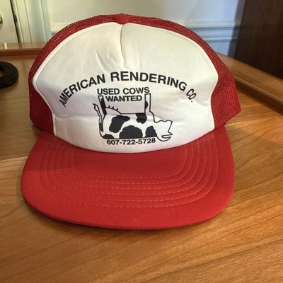 Vtg American Rendering Co Snapback Trucker Hat Cap Mesh Farming Cow