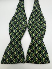 Josh Bach Silk Bow Tie Green Navy Geometric USA Made Adjustable 33โ