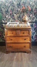  Vintage Style solid Oak Bureau Writing Desk - Carved Linenfold Front - Drawers 