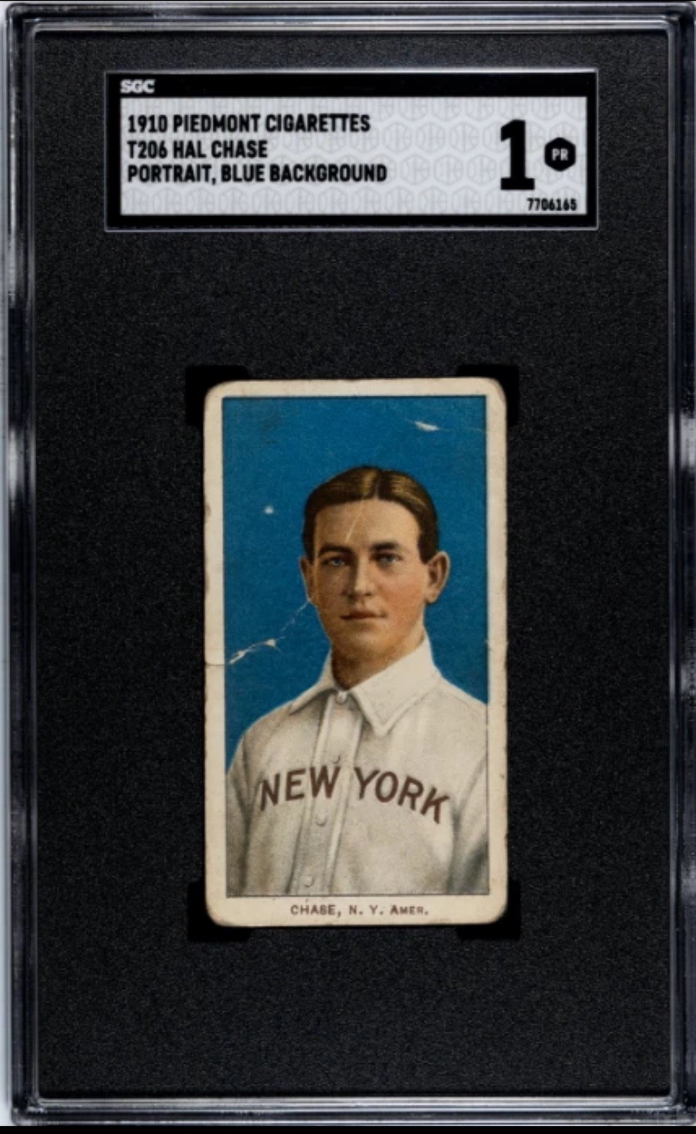 1909-1911 T206 Piedmont HAL CHASE Portrait Blue Background Baseball Card NY SGC 