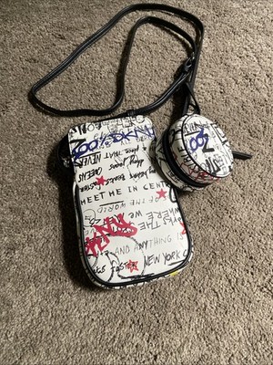 DKNY Graffiti Print Phone Crossbody With Airpod / Coin Case Chic City Cool Fun