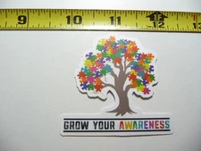 AUTISM SUPPORT SMALL STICKER DECAL GROW YOUR AWARENESS TREE PUZZLE PIECE LEAVES