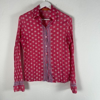 Roberta Freymann Womens Pink Floral Long Sleeve Button Up Shirt Size 22 Casual