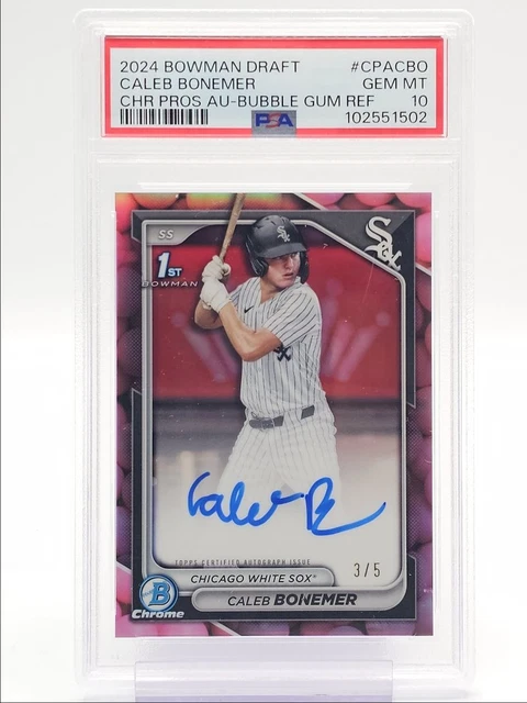 Caleb Bonemer 2024 Bowman Chrome Draft 1st Bubble Gum Auto /5 PSA 10 Q0282
