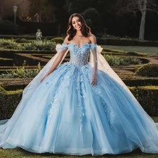 Princess Cloak Ball Gowns Quinceanera Dresses Sweetheart Tulle Appliques