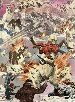 Mixed Media Collage By Pete Reilly THR Admiral Byrd Meets  19 X 15 Framed