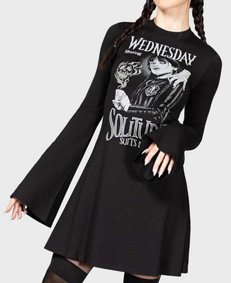 Killstar x Wednesday Addams Black Solitude Skater Dress XL NEW WITH TAGS