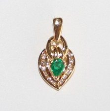 14K Emerald and Diamond Pendant