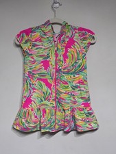Lilly Pulitzer Girl  s Hooded Dress Tropical Print Zip Front Ruffle Hem Coastal