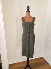 Madewell Texture & Thread Button Front Tank Dress Small S Olive Green Knit L3301