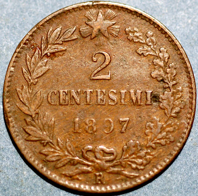 1897 R Italy 2 Centesimi Umberto I KM# 30