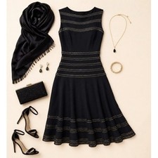 Tadashi Shoji Black Metallic Sleeveless Fit Flare Cocktail Dress Small