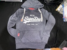 Superdry Real Gray Pullover Hoodie Women's Size S Logo Sequin Accent