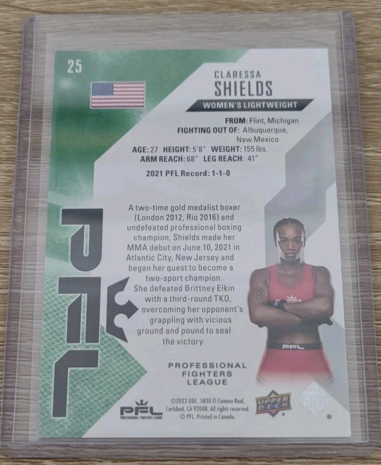 2022 Upper Deck PFL Box Set Green /99 Claressa Shields #25 UFC - Image 2 of 2