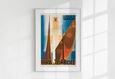 Vintage Lago di Garda Riva Torbole Travel Poster, Printable Wall Art, Italian