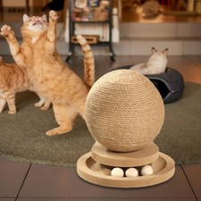 Jute Cat Scratcher Ball Protect Carpets and Sofas Track with Rolling Ball