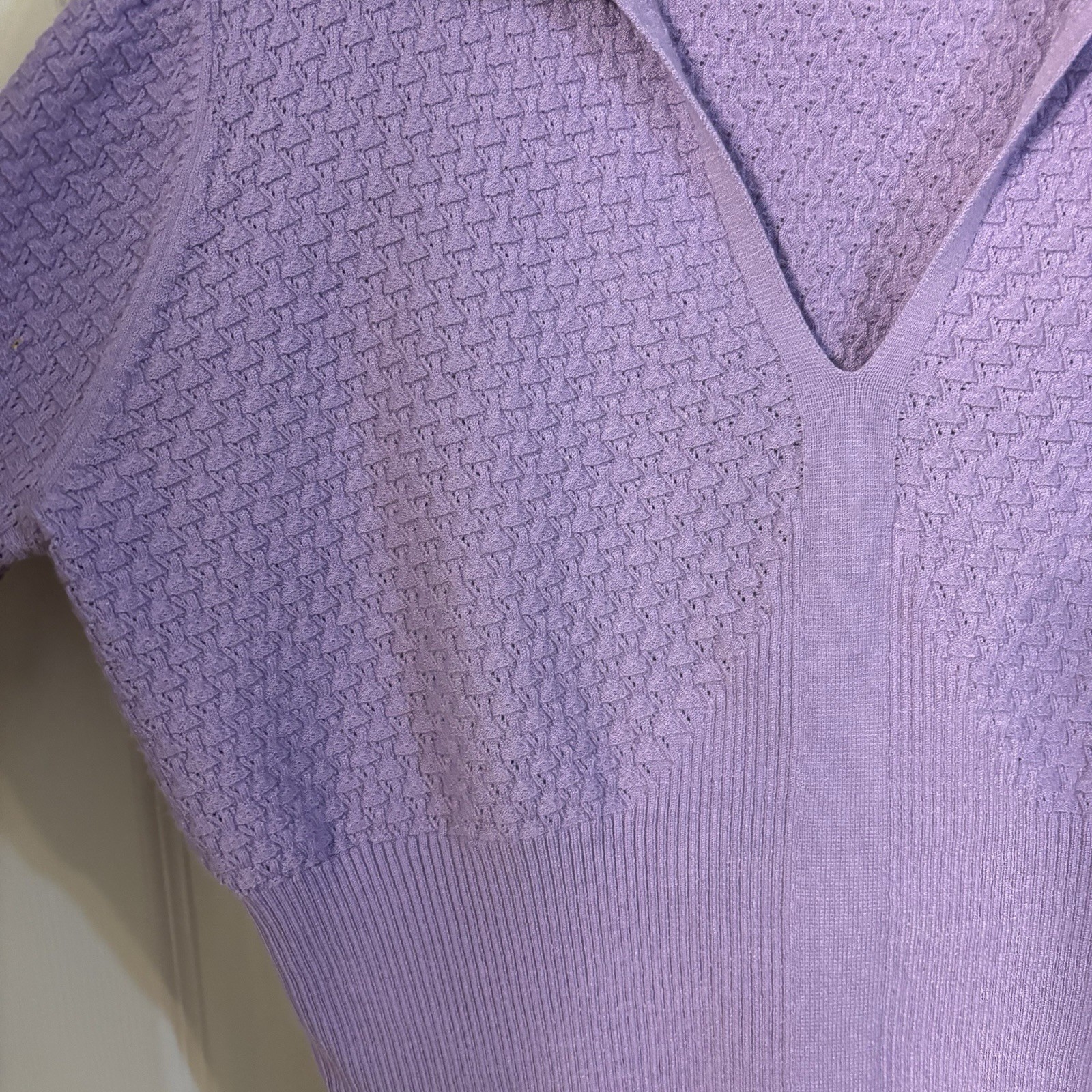 Express Collared Patterned Knit Short Puff Sleeve… - image 5