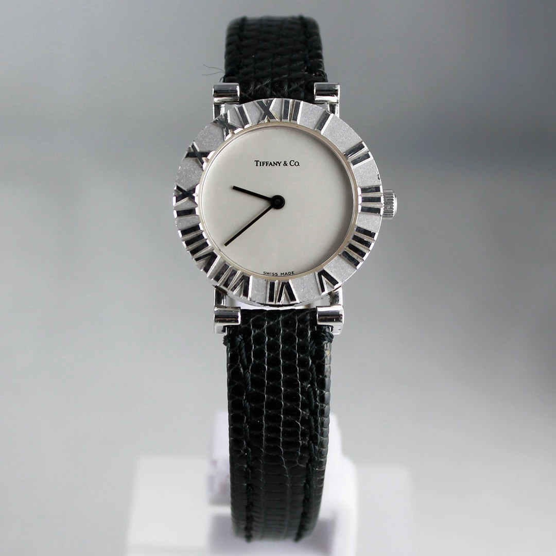 Tiffany&Co. Atlas Middle Size Unisex Sterring Silver Watch Quartz Roman Used image 2