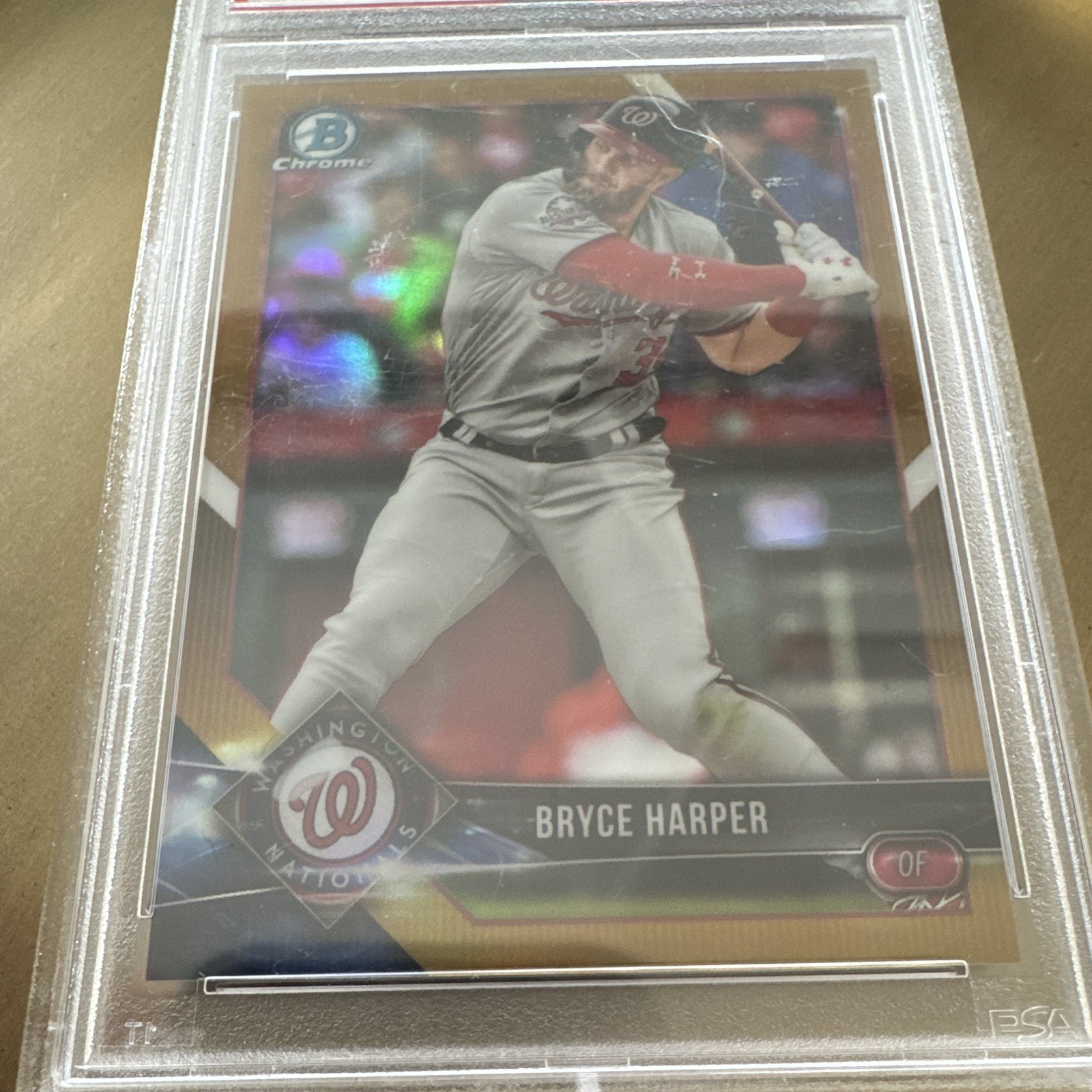 Bowman 2018 Chrome Bryce Harper #84 Gold Refractor /50 PSA 9 Nationals view 4