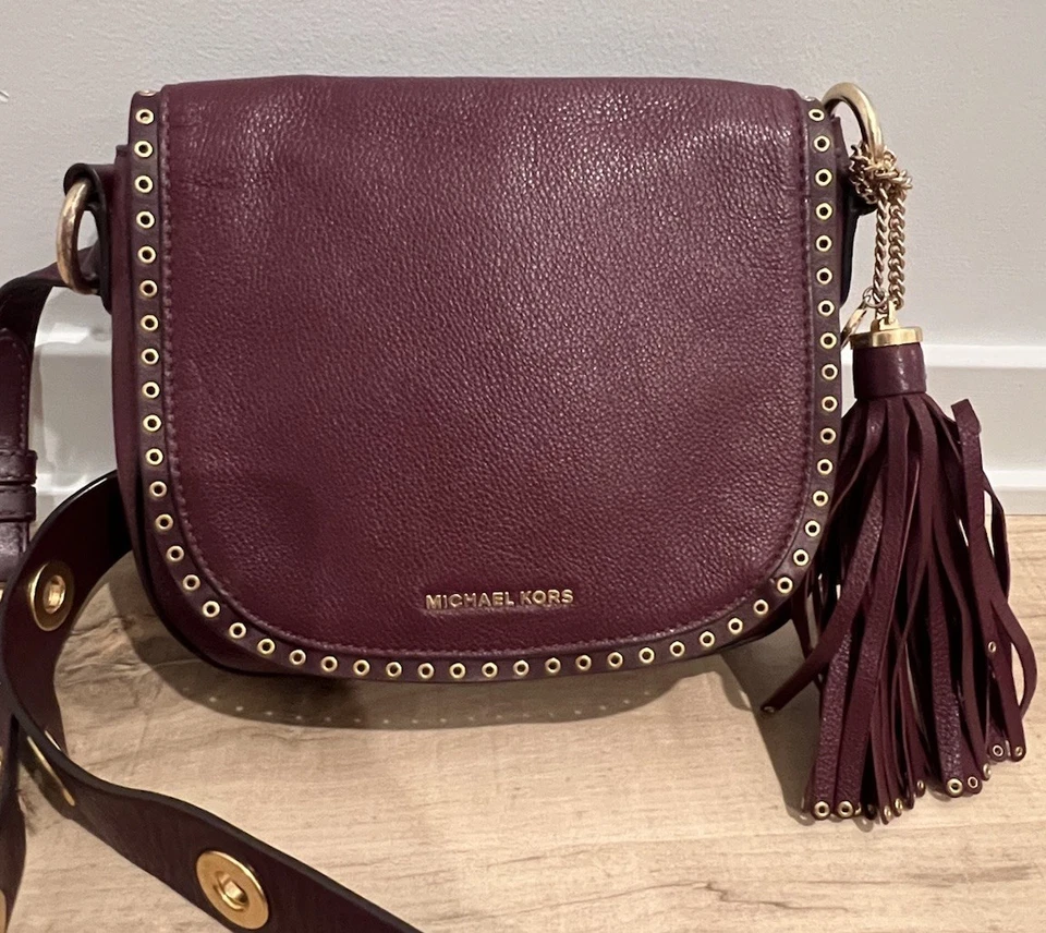 Сумка через плечо Michael Kors Brooklyn средняя кожа седло сливовое золото акценты - Изображение 2 из 4