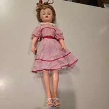 Vintage 24" Doll 1950s Gingham Dress Sleep Eye Red White