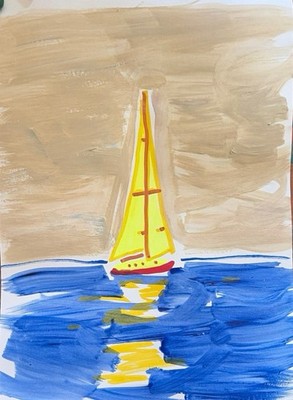 Original Minimalist 8x10 Boat Acrylic on Paper Art Signed Contemporary Decor