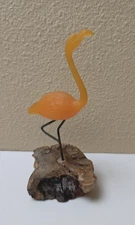 Vintage John Perry Pink Flamingo On Burl Wood Sculpture Nautical Decor 6.75"