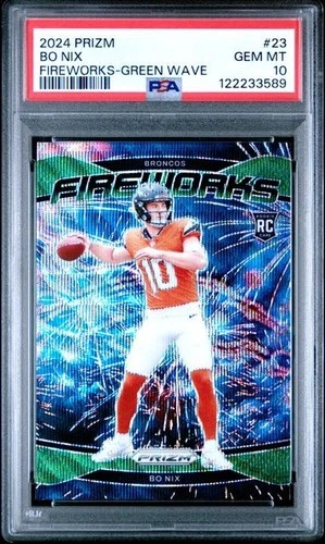 Bo Nix 2024 Panini Prizm Fireworks Rookie #23 "Green Wave" - PSA 10 - GEM MINT