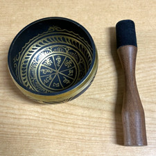 Black Brass 3.5 Tibetan Om Mani Padme Hum Singing Bowl