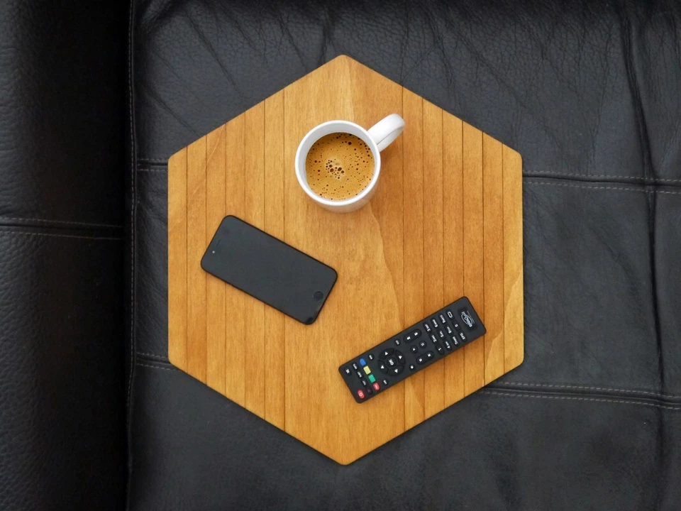 Wood Flexible Hexagonal Sofa Table for Armrest - Light Walnut Slinky  Couch Tray - Image 4 of 4