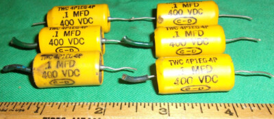 (6) Cornell Dubilier ''NJF'' Hermetically Sealed Caps .1uF 400VDC TWC-4P1EG-4P