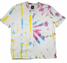 Zara Men Tie Dye White Colorful Shirt Crew Neck Canvas Short Sleeve Y2K Medium