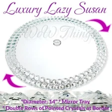 Luxury Lazy Susan Lg. Mirror w/ Double Row Border Pointed Crystals | D: 14"