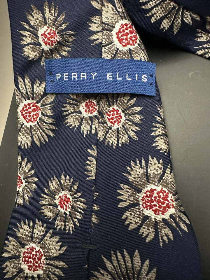 Corbata para hombre Perry Ellis floral de seda azul multi 4" x 56" Foto 2 de 3