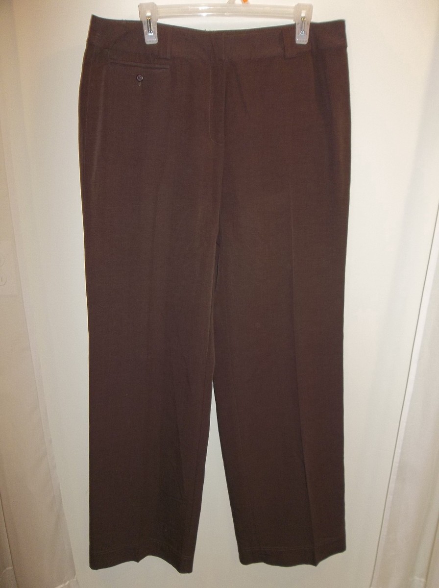 womens chocolate brown dress pants EMMA JAMES Slacks Women's SIZE 14 NWOT and zip fly Web Collection: Student Sale Aqua Crochet Scallop Scoop Color:Dusk Herringbone Plaid
