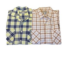 Carhartt Lot Of 2 Mens Large Plaid Button Short Sleeve Shirts Orange Yellow