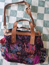 Nina & Co Brown Leather Red Backpack Embroidered Tribal Boho Hobo Tote Bag Purse