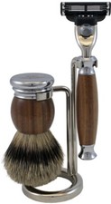 Walnut - Compact Shaving Set Brush Badger Silvertip Razor HANS BAIER